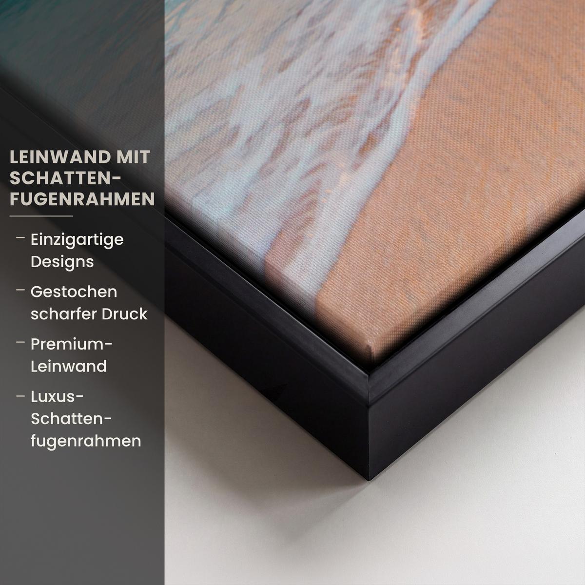 LEINWAND Bilder mit Rahmen - Sonnenuntergang - Strand - Meer - Sommer - Blau - 80x60 - Multicolor, Textil (80/60cm) - MuchoWow