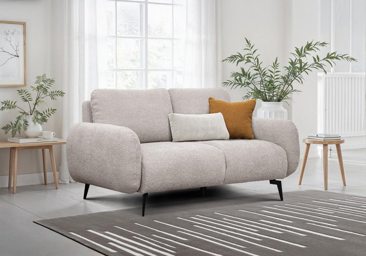 SOFA FEBE 2-Sitzer, ecru - Champagner/Schwarz, Holz/Textil (160/82/96cm) - Wozimo