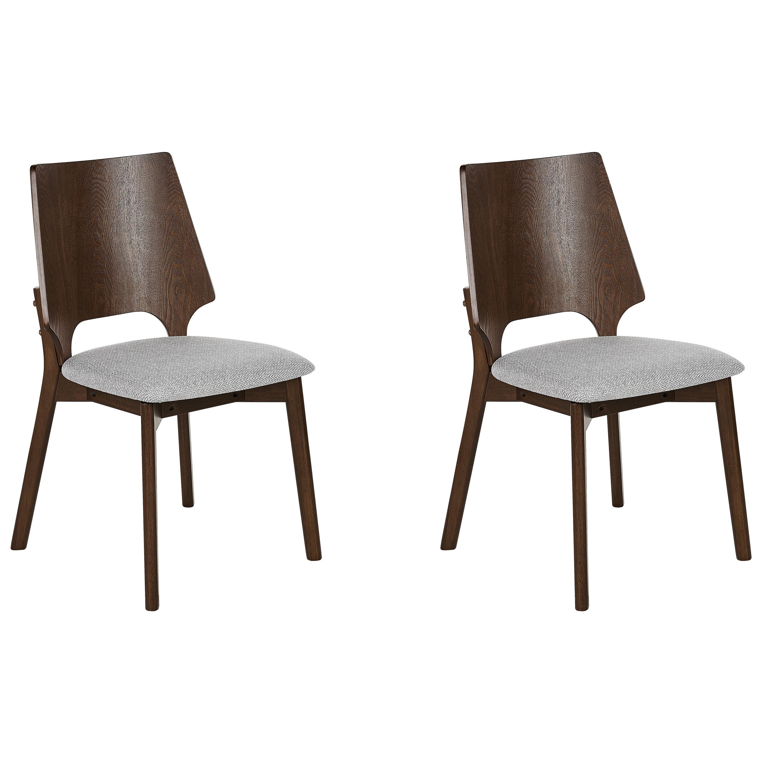 ESSZIMMERSTUHL 2er-Set Holzwerkstoff Dunkler Holzfarbton/Hellgrau Abee - Dunkelbraun, Holz/Textil (47/88/46cm) - Beliani