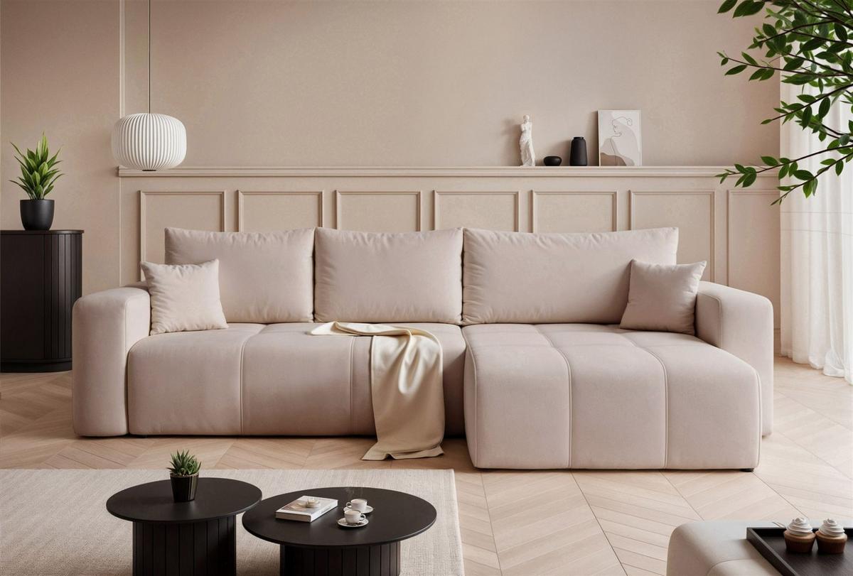 ECKSOFA Leros Xl Mit Schlaffunktion - Beige, Holzwerkstoff/Textil (145/278cm) - Fun Möbel