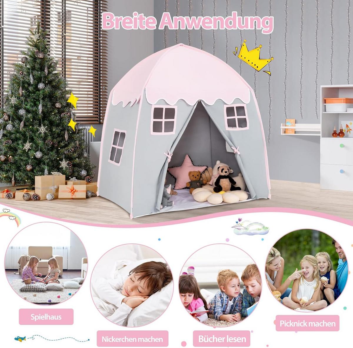 KINDERZELT 155cm Pink - Pink, Textil (143/155/100cm) - COSTWAY