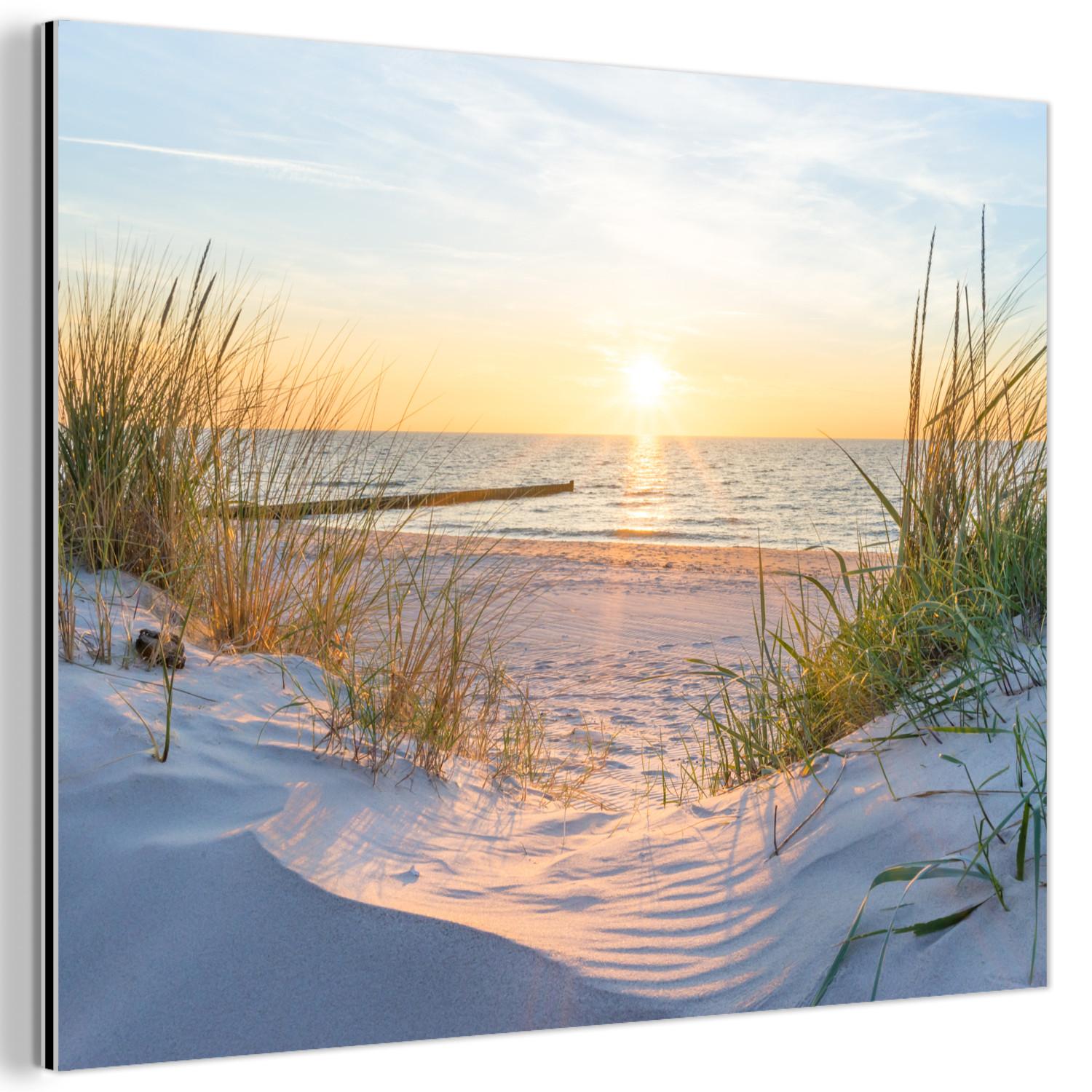 METALLBILD Strand - Sonne - Düne - Gras - Sand - Horizont 80x60 cm - Hellblau, Metall (80/60cm) - MuchoWow