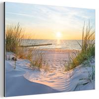 METALLBILD Strand - Sonne - Düne - Gras - Sand - Horizont 40x30 cm - Hellblau, Metall (40/30cm) - MuchoWow