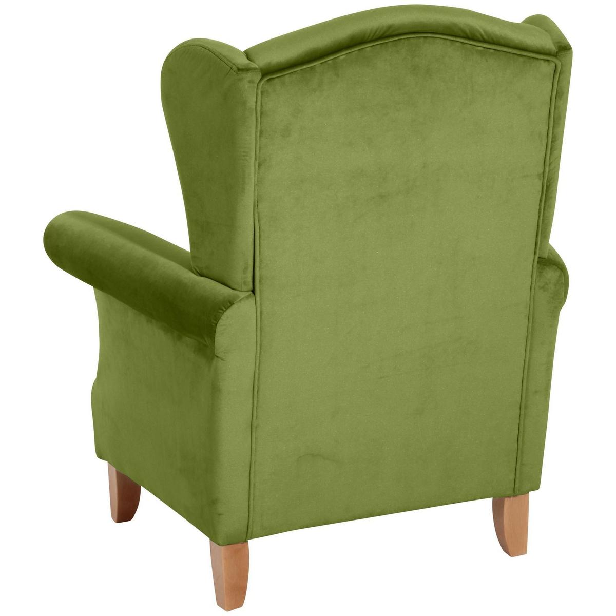 OHRENSESSEL Katria Bezug Samtvelours Buche natur / oliv - Grün, Kunststoff (88/108/84cm) - 58aufmkessel