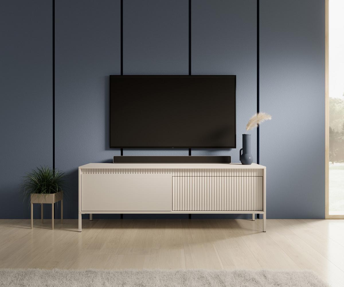 LOWBOARD Trentinis 2T Beige 153,5/53,4/39,5 cm – Geriffelten Fronten - Beige, Holzwerkstoff/Metall (153.5/53.4/39.5cm) - AX Living