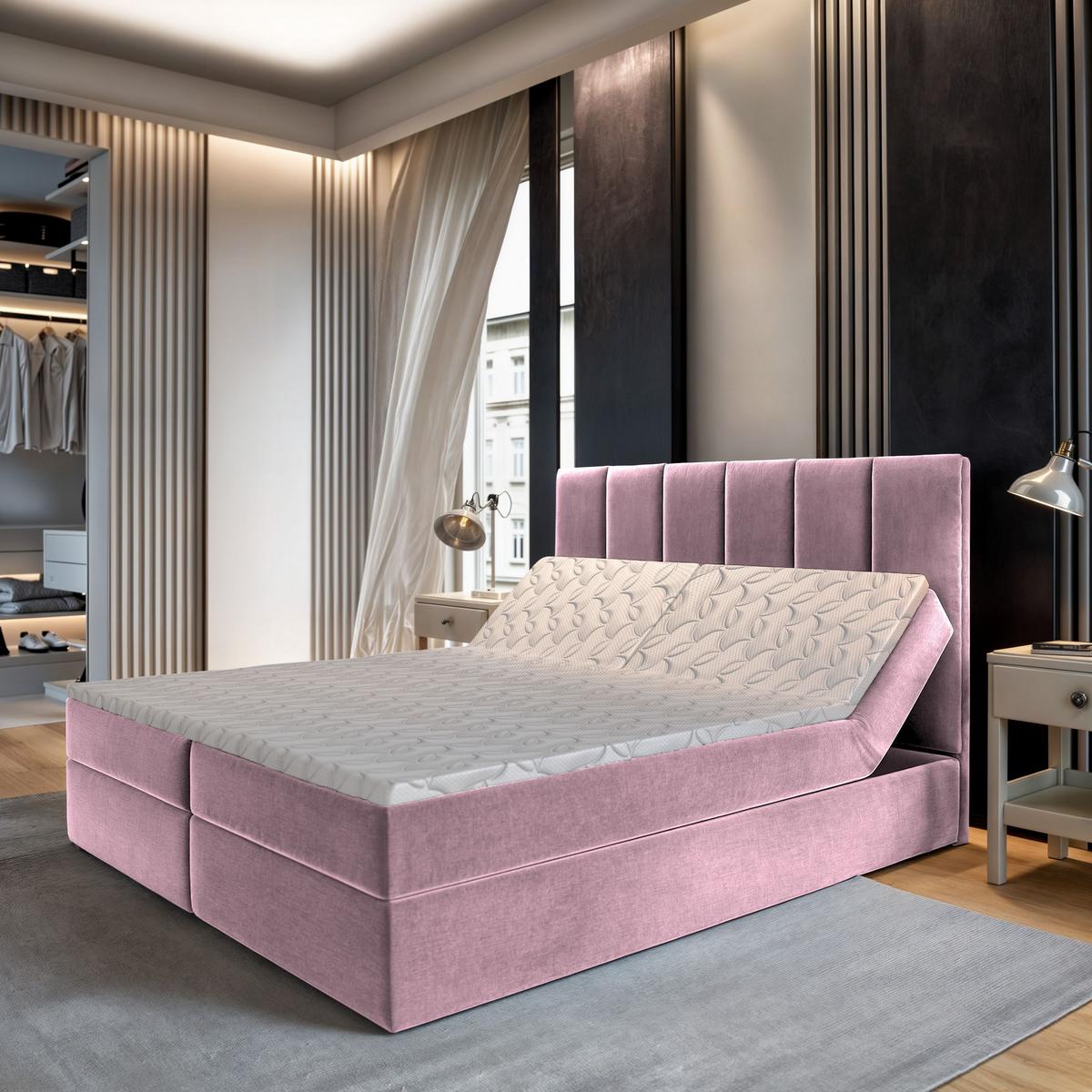 BOXBETT BARINO 140x200 cm mit Matratze und Topper - Rosa - Rosa, Holz (140/200cm) - MASSENO