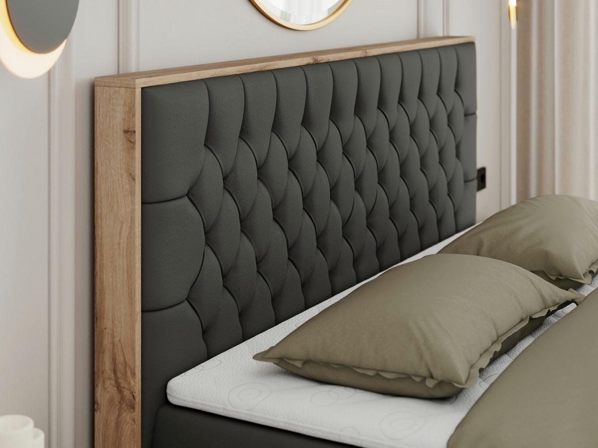 BOXBETT AMORE 160/200 Dunkelgrau Kunstleder - H3 - Dunkelgrau, Holz/Textil (160/200cm) - MKS