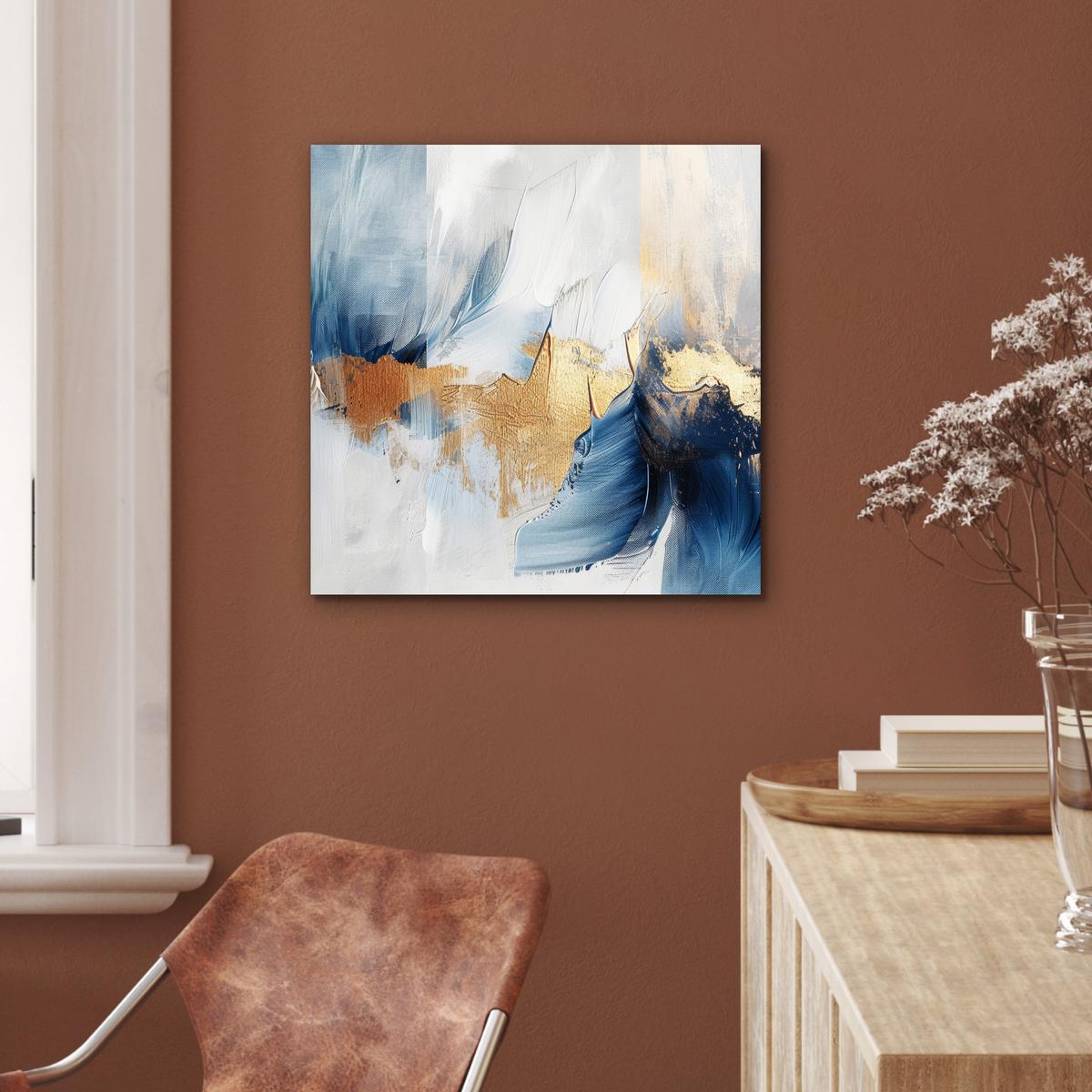 METALLBILD Gold - Blau - Aquarell - Kunst - Modern 50x50 cm - Hellblau, Metall (50/50cm) - MuchoWow