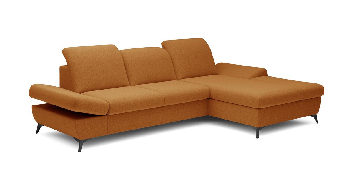 ECKSOFA FELICE R-S Orange Geflochtener Stoff mit Schlaffunktion - Orange, Holz (284/166cm) - MASSENO