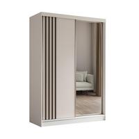 KLEIDERSCHRANK mit Spiegel-Schiebetüren und Aluminium-Leisten, LED-Beleuchtung - NALLA - 150 cm Weiß+Weiß+Schwarz - Schwarz/Weiß, Holzwerkstoff (150/216/61cm) - ALTDECOR