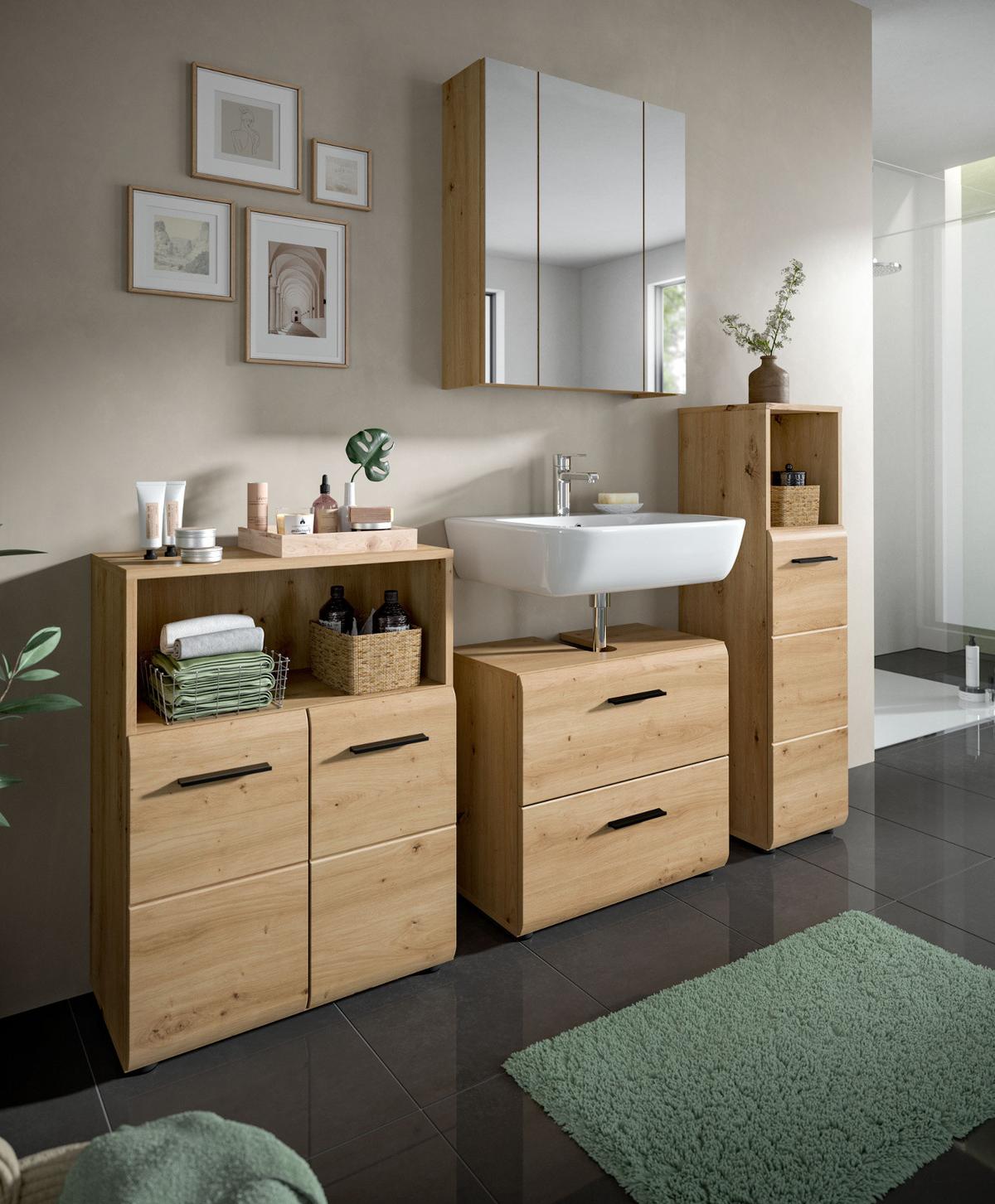 BADKOMMODE Spar Set 2x Badschrank Eiche Artisan, 2-türig je 60 x 80 cm - Schwarz/Eiche Artisan, Holzwerkstoff/Kunststoff (120/80/30cm) - Inn.Furn