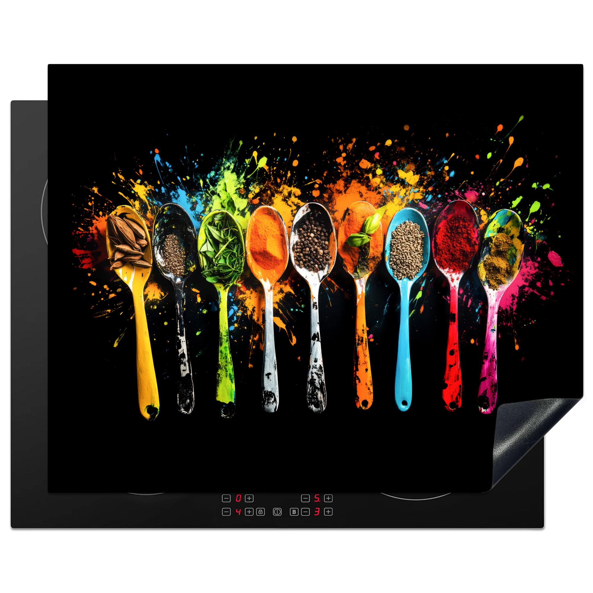 HERDABDECKPLATTE Löffel - Gewürze - Modern - Graffiti - Farbe - Farbenfroh Herdabdeckung Induktionsfeld 65x52 cm - Multicolor, Kunststoff (65/52/0.2cm) - MuchoWow