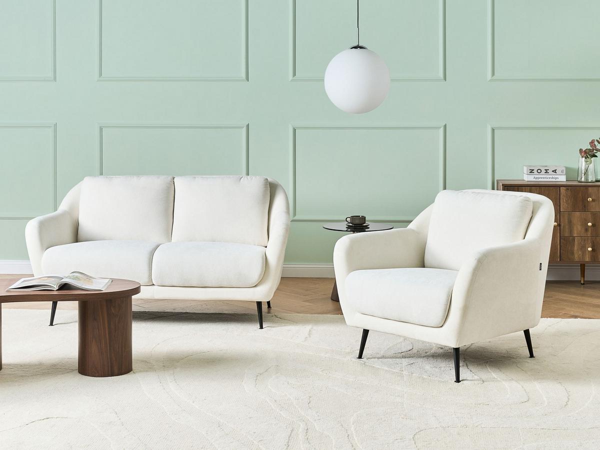 SOFA-SET 3-Sitzer Chenillegewebe Weiß Eiby - Schwarz/Weiß, Textil (148/80/91cm) - Beliani
