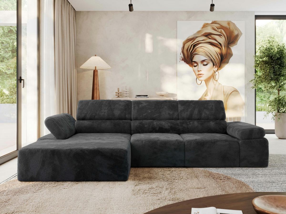 ECKSOFA RILASSO L Dunkelgrau Plüsch - links - Dunkelgrau/Schwarz, Kunststoff/Textil (296/174cm) - MKS