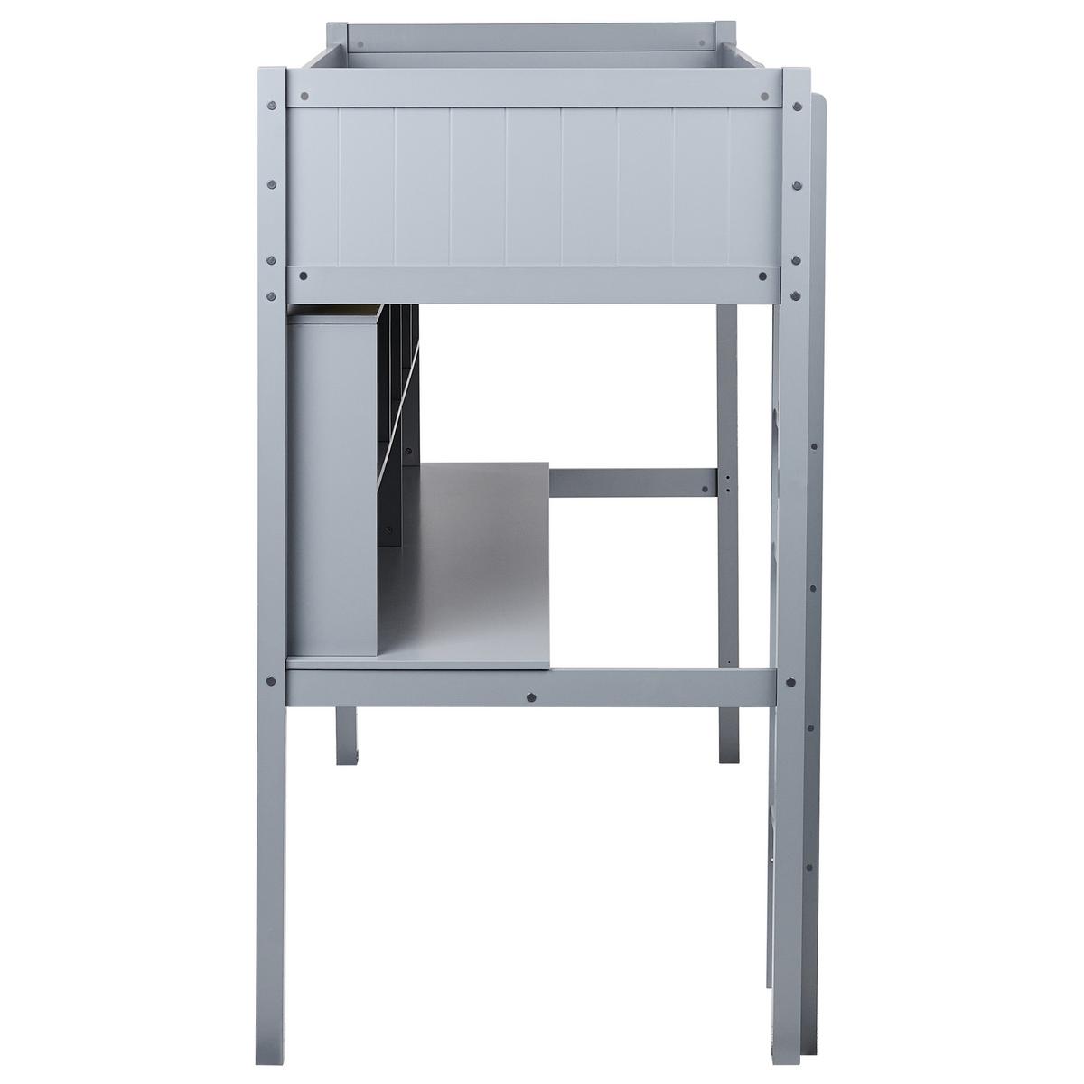 HOCHBETT MIT SCHREIBTISCH 90x200 cm Grau Foucamont - Grau, Holz (90/200cm) - Beliani