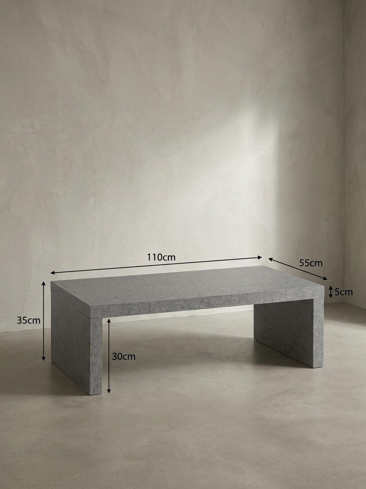 COUCHTISCH in Beton-Optik, zeitloses Design, rechteckig, schlicht, Grau 110x55x35 cm - Grau, Holzwerkstoff (55/110/35cm) - KADIMA DESIGN
