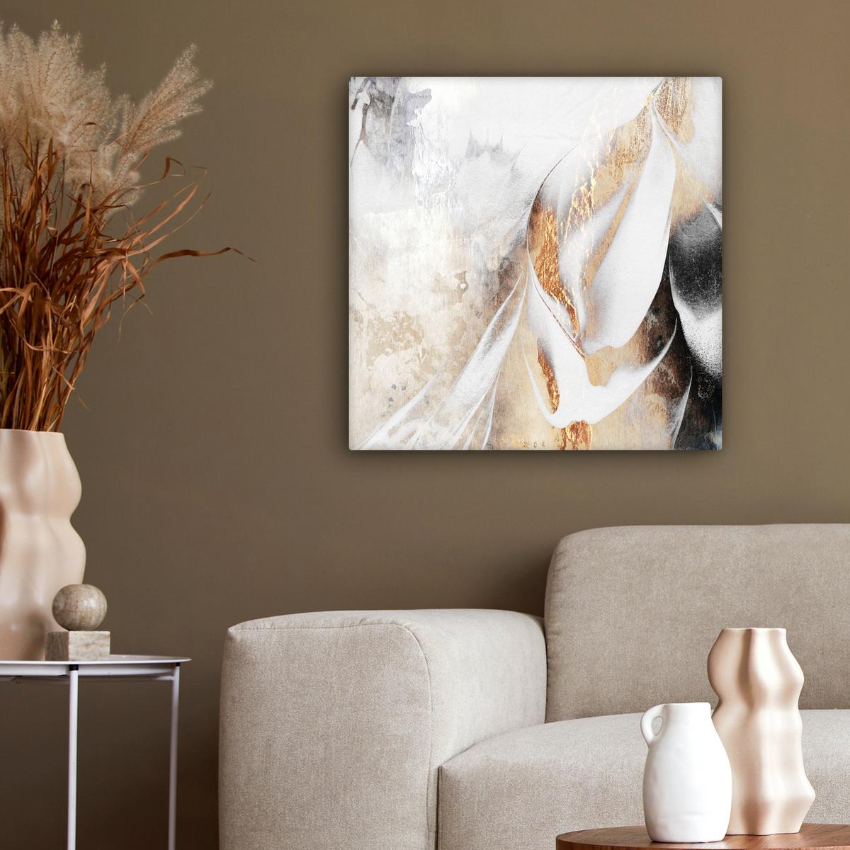 LEINWANDBILD Luxus - Abstrakt - Gold - Weiß Wandbild Wohnzimmer 50x50 cm - Goldfarben, Textil (50/50cm) - MuchoWow