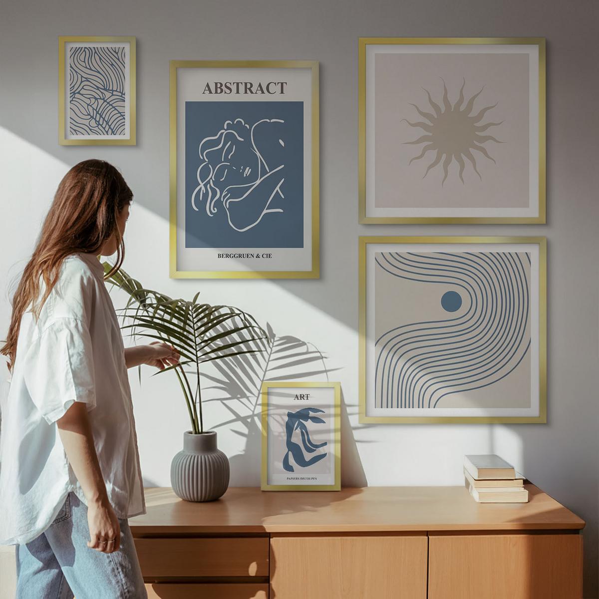 BILDER SET 5er Set - 50x50 cm & 20x30 cm & 40x60 cm Goldrahmen - Matisses stilvolle abstrakte Muster - Goldfarben, Kunststoff (40/60cm) - TULUP