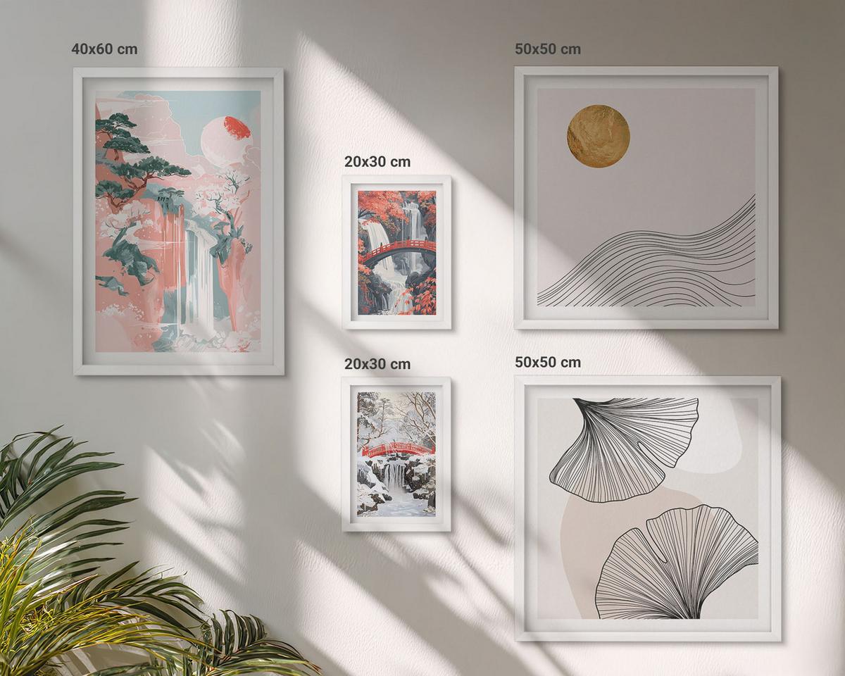 BILDER SET 5er Set - 50x50 cm & 20x30 cm & 40x60 cm Weißer Rahmen - Wasserfälle, Brücken, Bäume, Jahreszeiten - Weiß, Kunststoff (40/60cm) - TULUP