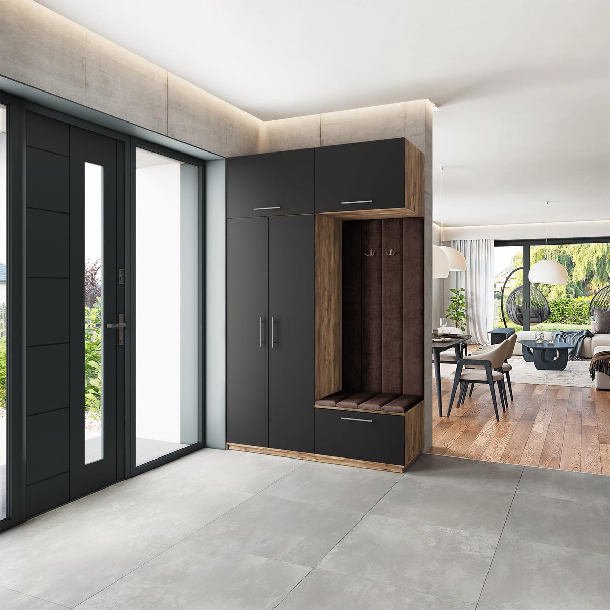 GARDEROBENSCHRANK REMA 150/240/60 cm Modern Garderobe-Set Eiche Lefkas - Eichefarben/Schwarz, Holzwerkstoff (150/240/60cm) - MASSENO