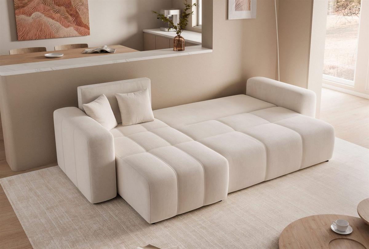 ECKSOFA Leros Mit Schlaffunktion - Creme, Holzwerkstoff/Textil (248/145cm) - Fun Möbel