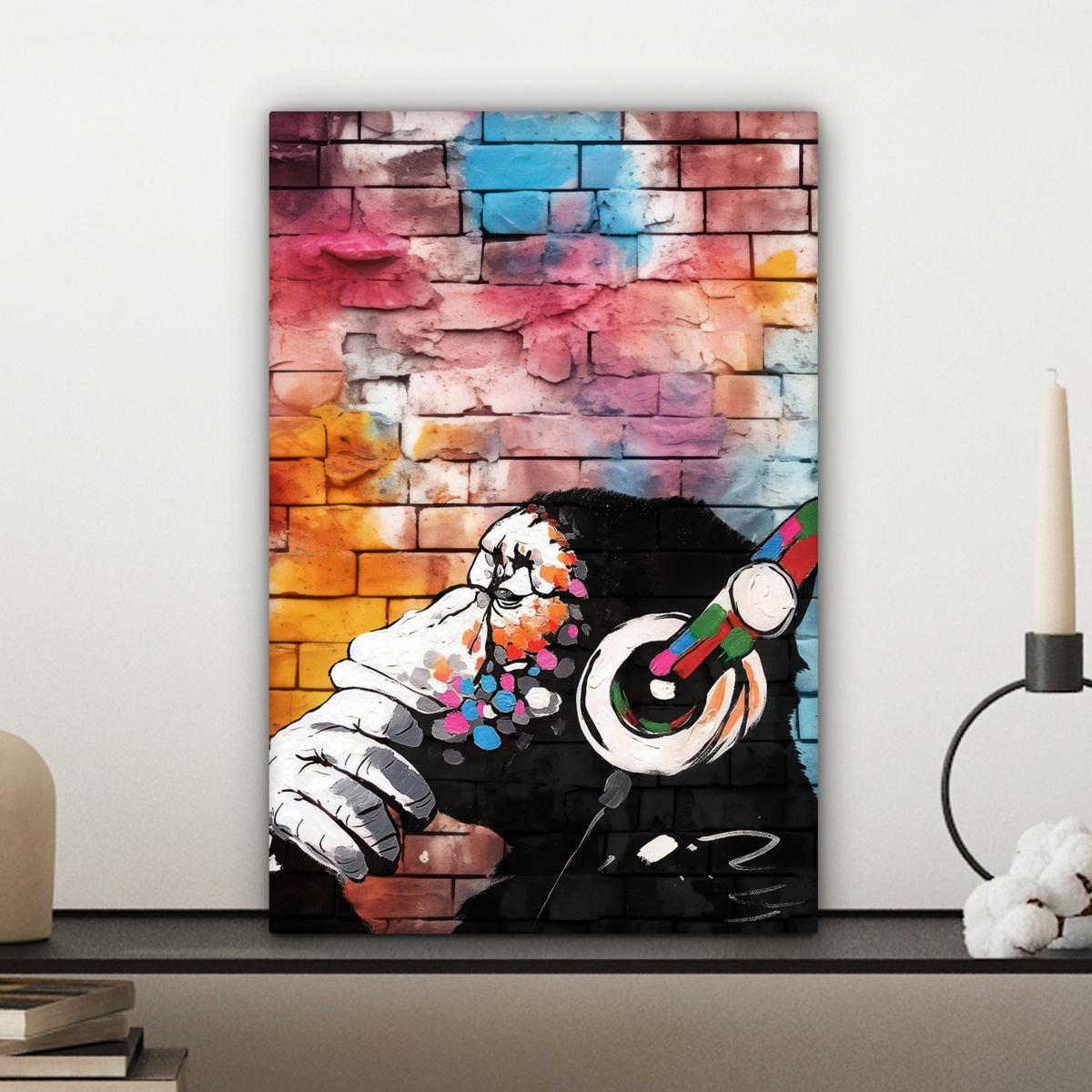 LEINWANDBILD Affe - Graffiti - Musik Deko Wohnzimmer 20x30 cm - Multicolor, Textil (20/30cm) - MuchoWow