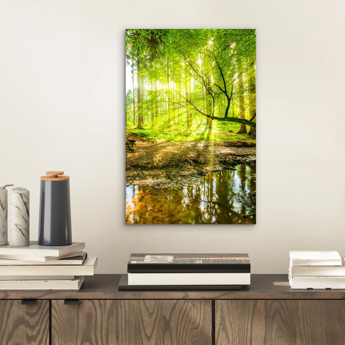 METALLBILD Wald - Landschaft - Wasser - Bäume - Sonne - Grün - Natur 20x30 cm - Grün, Metall (20/30cm) - MuchoWow
