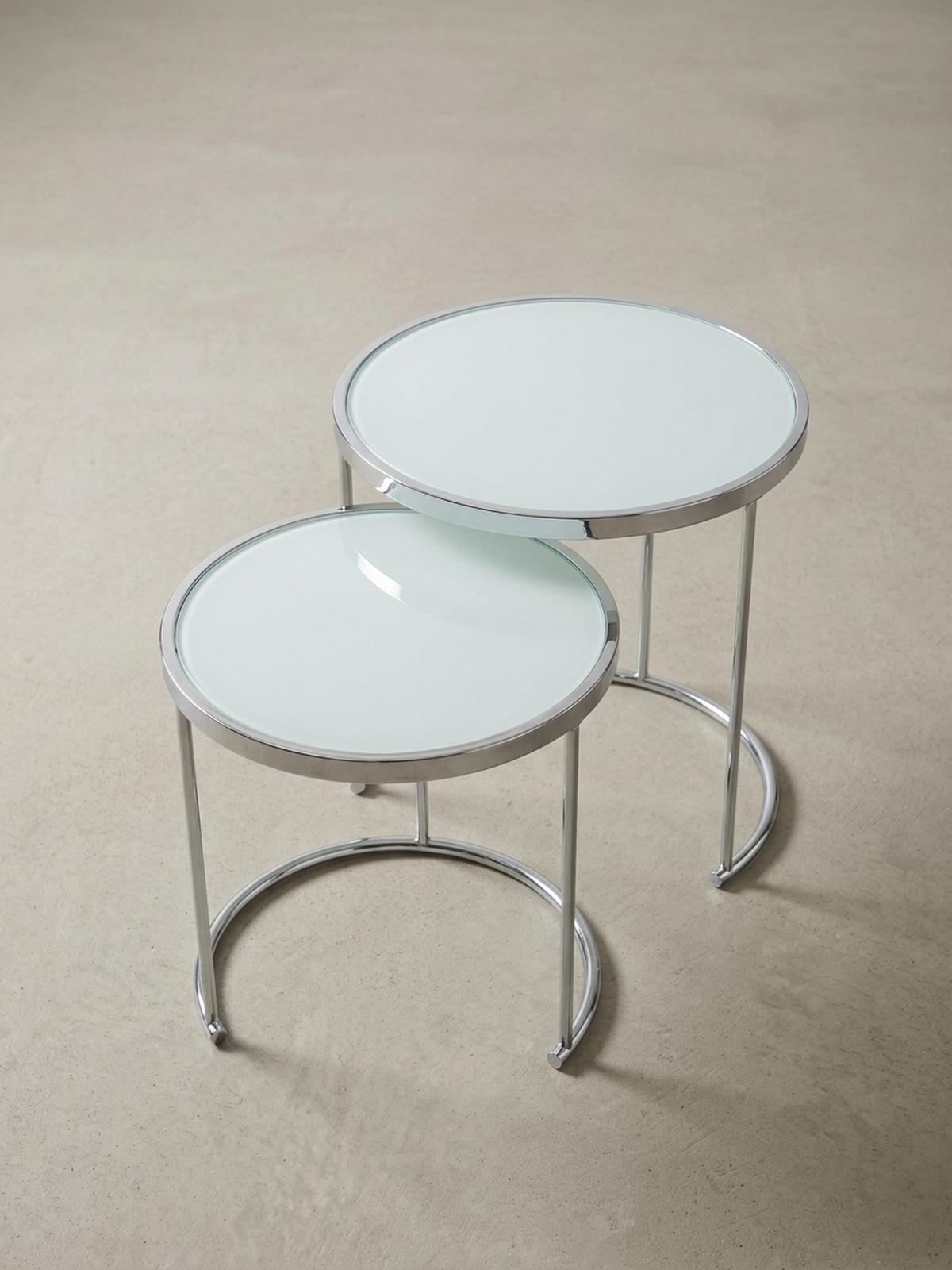 COUCHTISCH Set – Rund Glas 2-teilig mit Stauraum platzsparend - Silberfarben, Glas/Metall (50/50/50cm) - KADIMA DESIGN