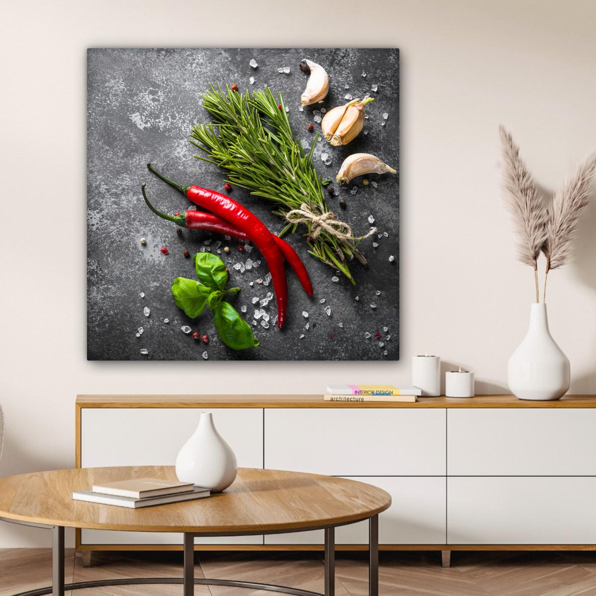LEINWANDBILD Pfeffer - Kräuter - Gewürze - Beton Deko Groß 90x90 cm - Dunkelgrau, Textil (90/90cm) - MuchoWow