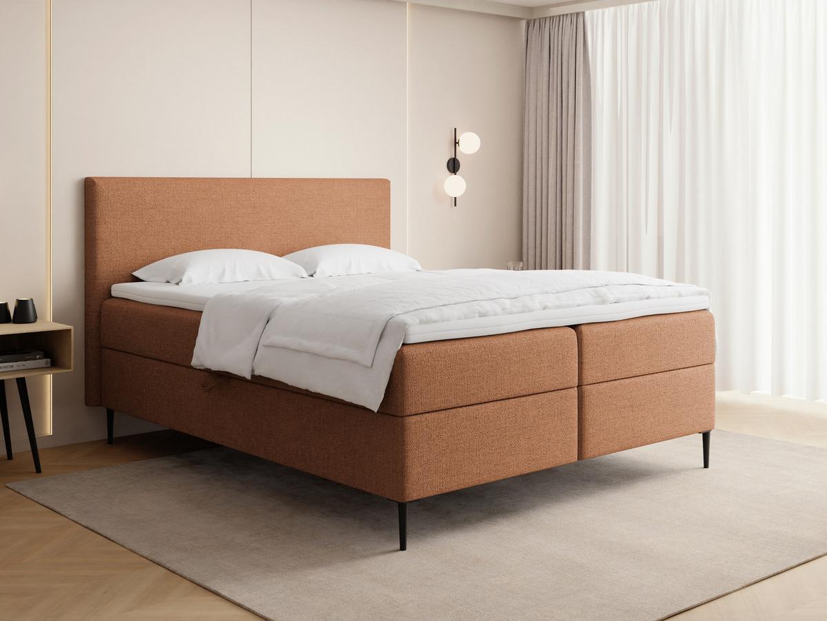 BOXBETT Alba Rise mit Bettkasten, Orange Chenille 180x200 cm – inkl. H4 Taschenfederkern Matratze & Foam Topper - Schwarz/Orange, Holz/Textil (180/200cm) - WFL GROUP