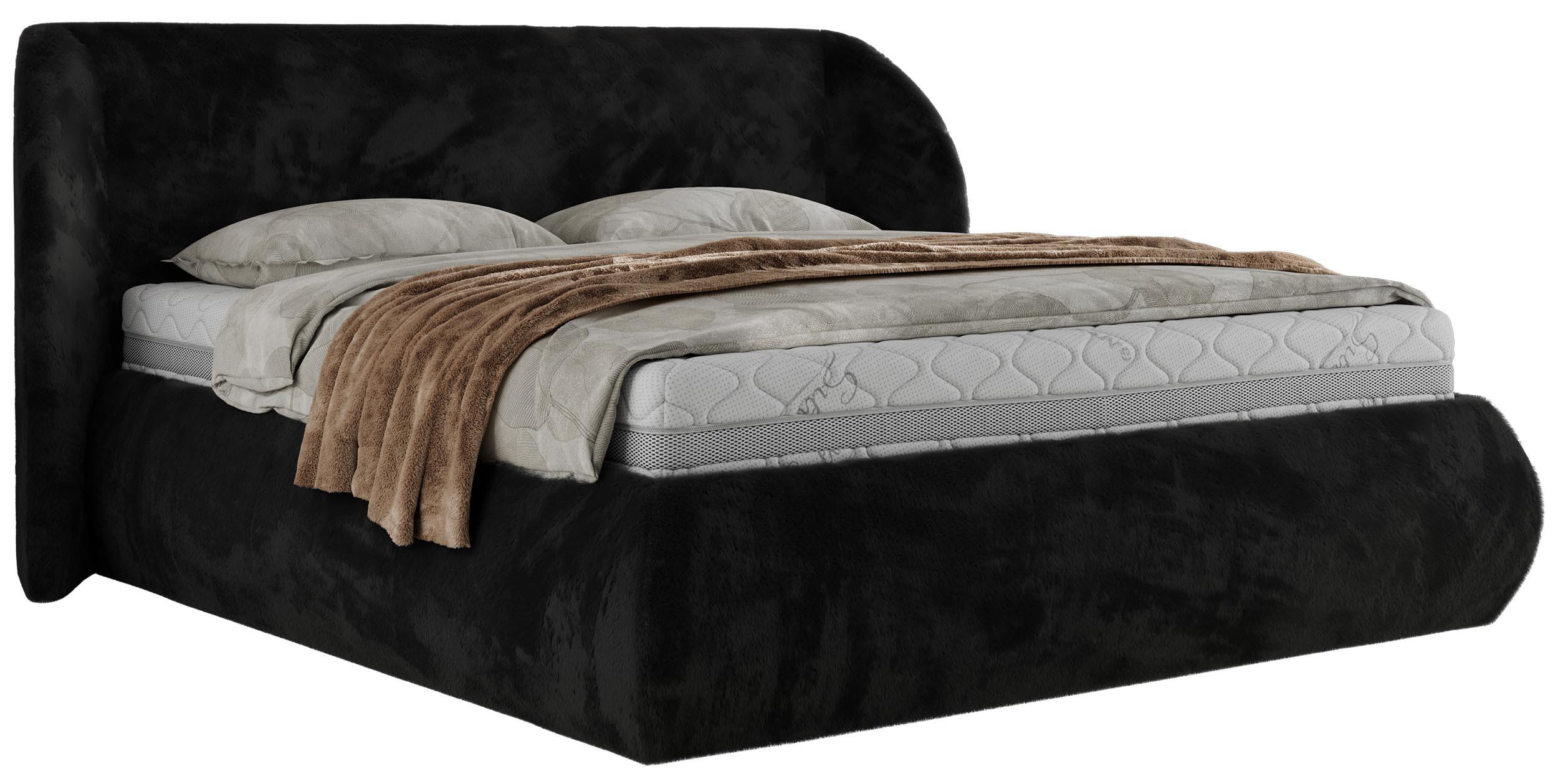 POLSTERBETT CAELA CLASSIC 160/200 - Schwarz Plüsch - ohne Matratze - Schwarz, Textil (160/200cm) - MKS