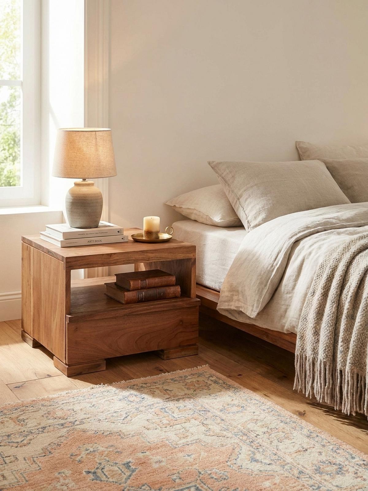NACHTTISCH Massivholz Schublade Ablage Pflegeleicht NAKO, Beige 40x40x30 cm - Beige, Holz (40/30/40cm) - KADIMA DESIGN