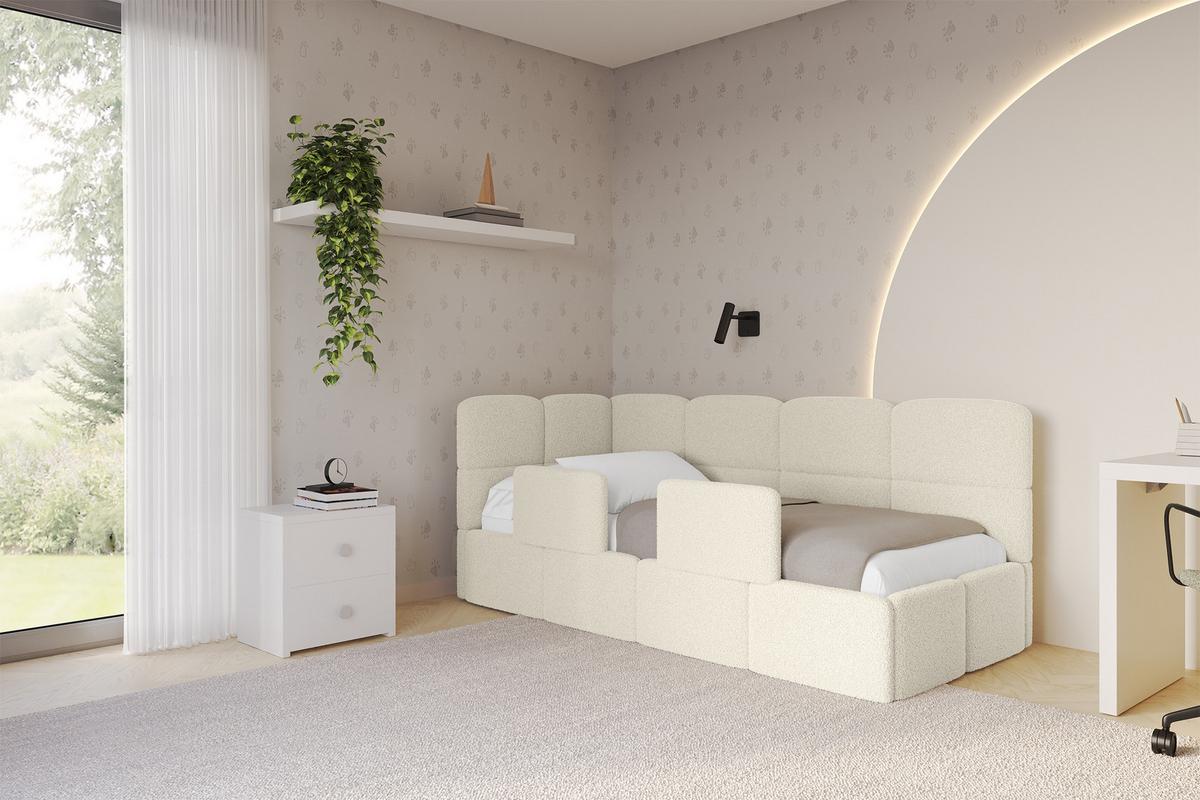 EINZELLBETT Jugendbett mit Bettkasten und Matratze H3/H4, Rechts - KIVY 80x200 Beige - Perlmutt, Holzwerkstoff/Textil (80/200cm) - ALTDECOR