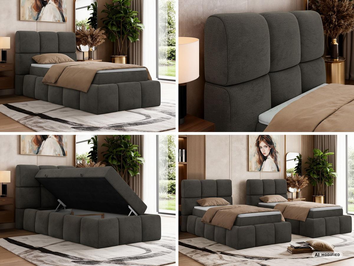 BOXBETT NIRA 90/200 - Dunkelgrau Velvet - Topper Visco - H3 - Dunkelgrau/Anthrazit, Kunststoff/Textil (90/200cm) - MKS