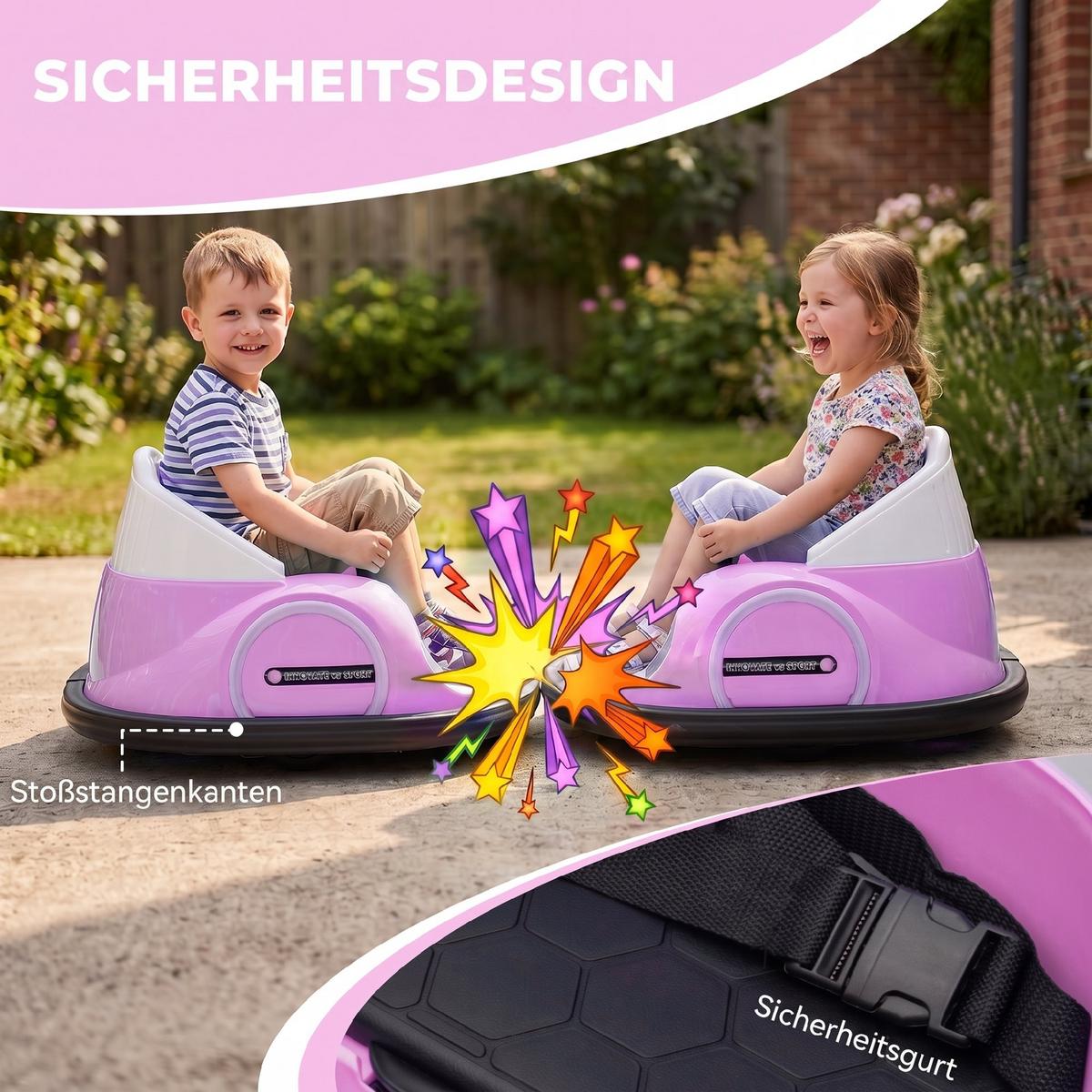 12V Kinder Autoscooter mit 2,4 G Fernbedienung, Elektro Bumper mit Musik - Rosa, Kunststoff (66.5/64.5/39cm) - AIYAPLAY