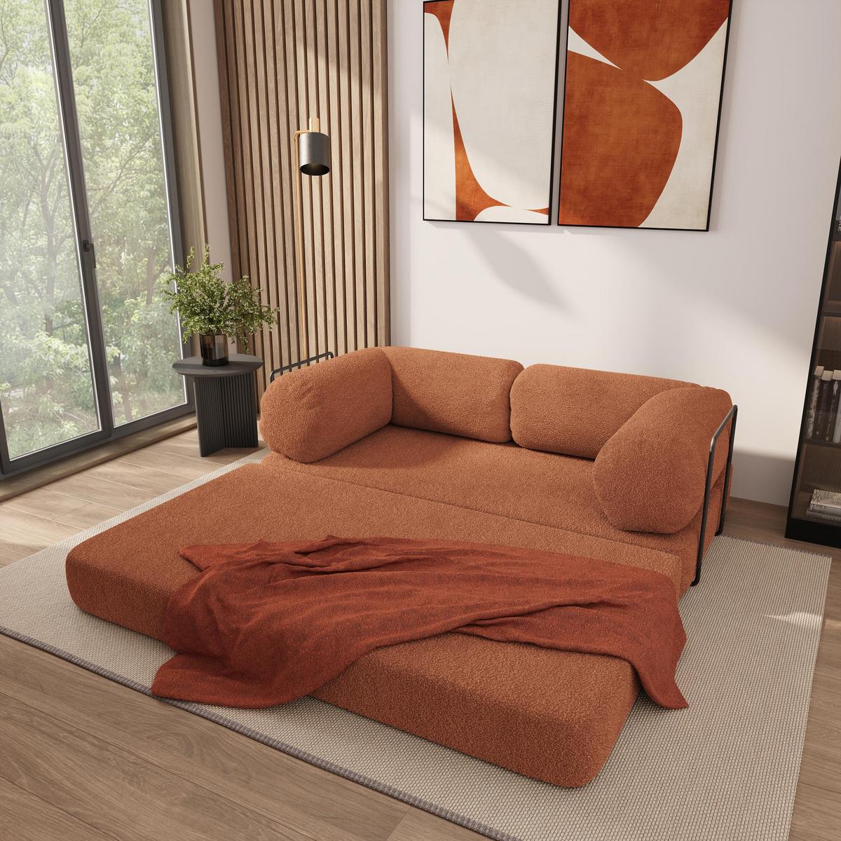 BETTSOFA EIREN aus Schaumstoff Bucle-Stoff Orange Schlaffunktion - Orange, Textil (170/68/80cm) - MASSENO