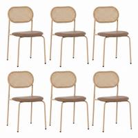 ESSZIMMERSTUHL Set 6er Braun PU & Rattan Polsterstuhl mit Metallbeinen - Braun, Kunststoff (46/80/48cm) - Urban Meuble