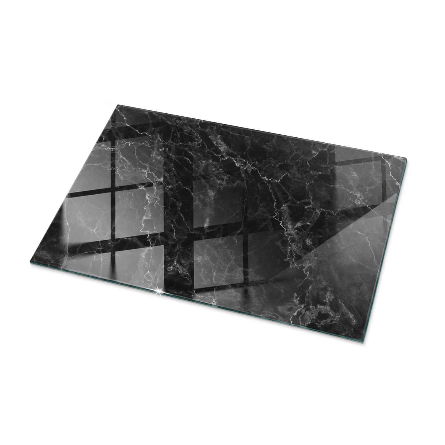 TISCHPLATTE 100x70 cm Marmormuster mit Adern - Schwarz, Glas (0.4/100/70cm) - TULUP