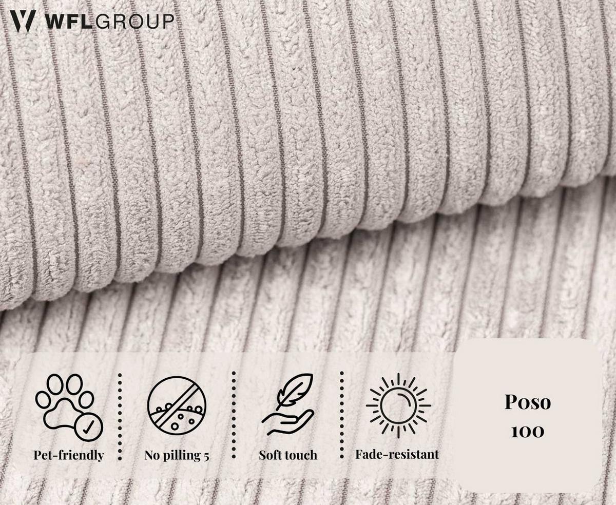 ECKSOFA Liv mit Schlaffunktion & Bettkasten in Cordstoff Creme, Universell 260/154/86 cm - Creme/Schwarz, Kunststoff/Textil (260/154cm) - WFL GROUP