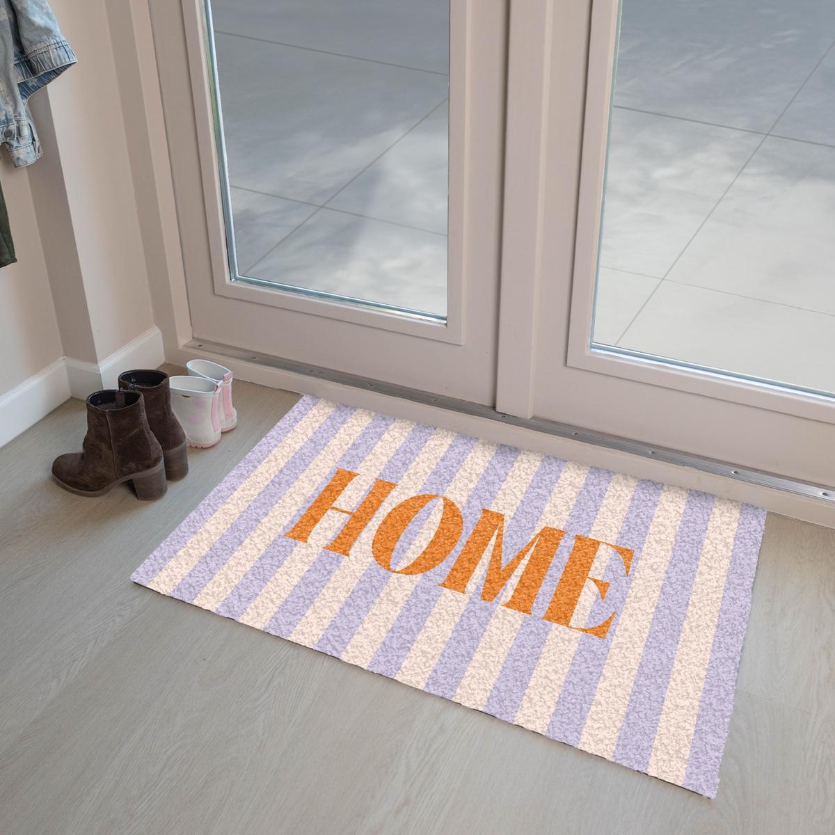 FUSSMATTE Lila – Orange – Streifen – Startseite 90x60 cm - Flieder, Kunststoff (90/0.4cm) - MuchoWow