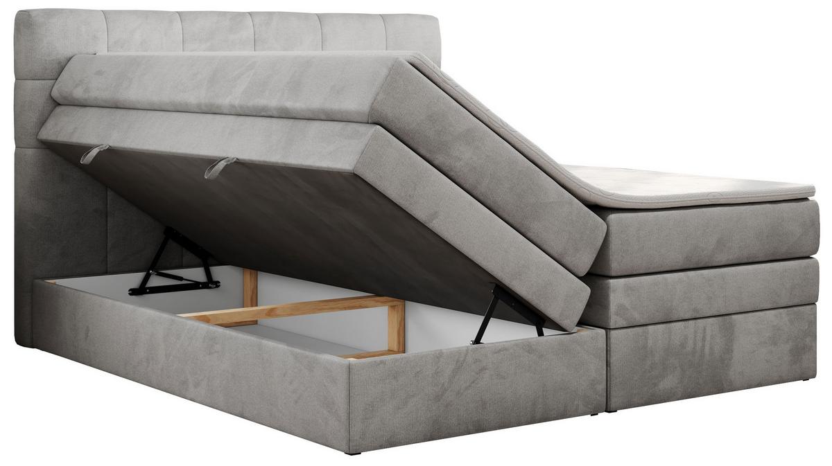 BOXSPRINGBETT LUKA KING 200/200 Hellgrau Velvet - H4 - Hellgrau, Holz/Textil (200/200cm) - MKS