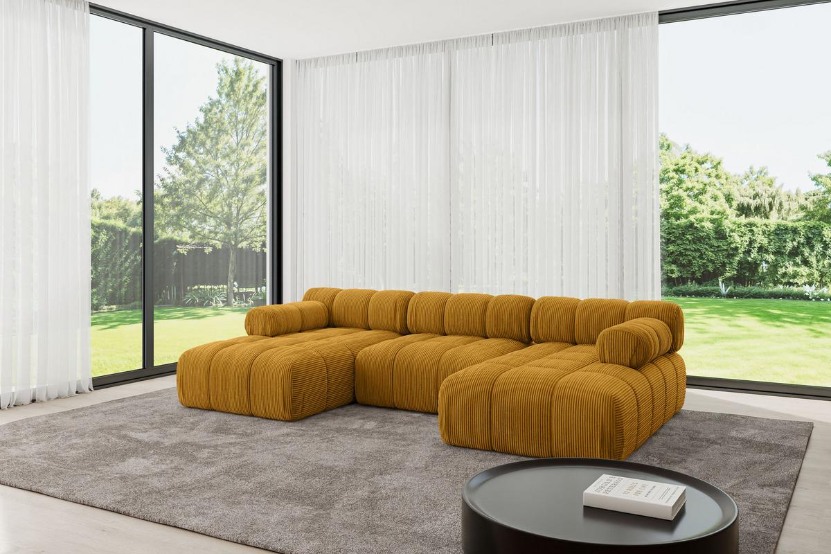 WOHNLANDSCHAFT modulares Sofa Tesso-U1 - 285x160x70 cm Senfgelb Cord - Currygelb, Holzwerkstoff/Textil (285/70/160cm) - ALTDECOR