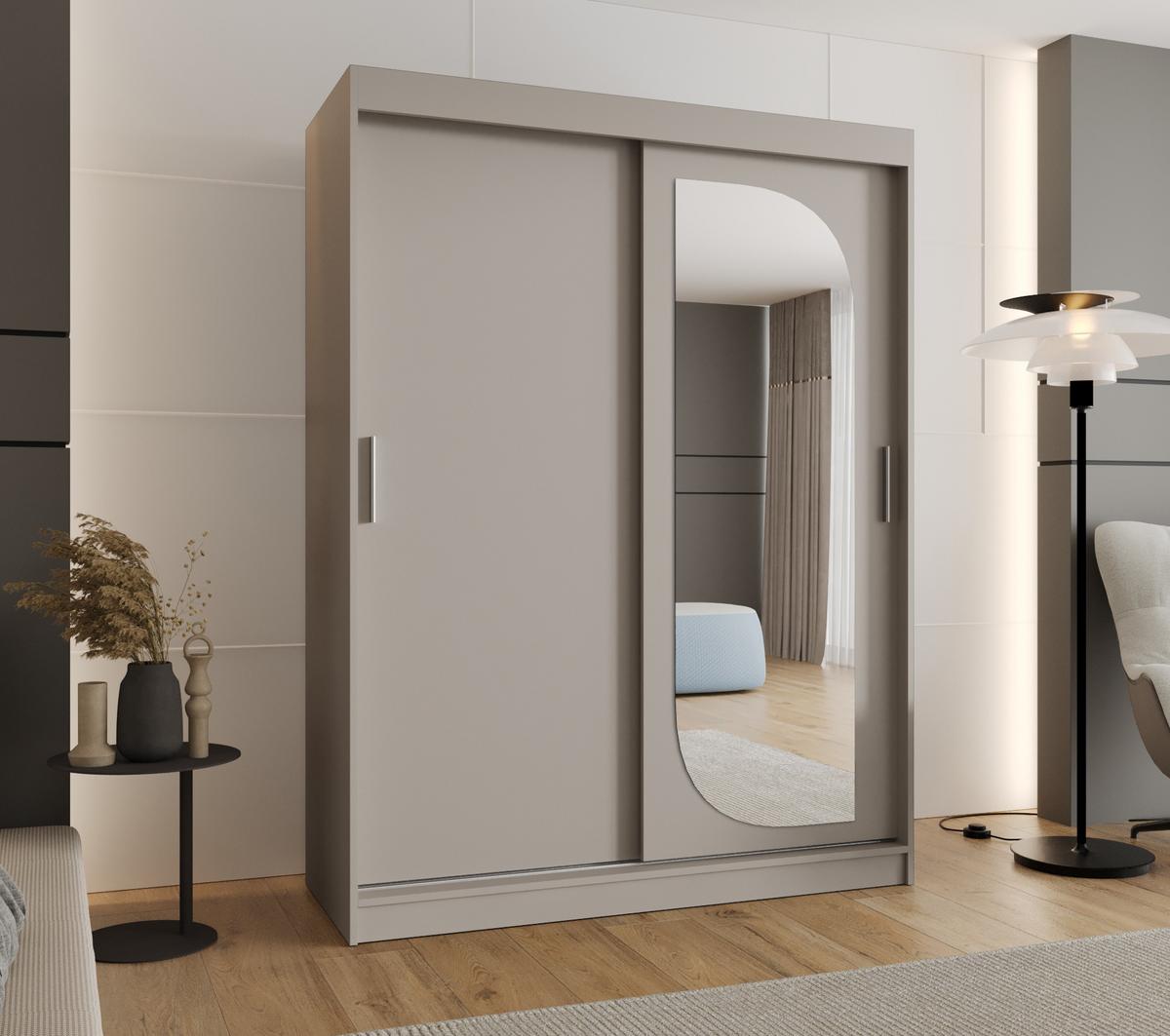 SCHIEBETÜRENSCHRANK mit Spiegel LUCY 200/150/62 2-türig - Kaschmir/Silberfarben, Holz (150/200/62cm) - MÖBEL KRYSPOL