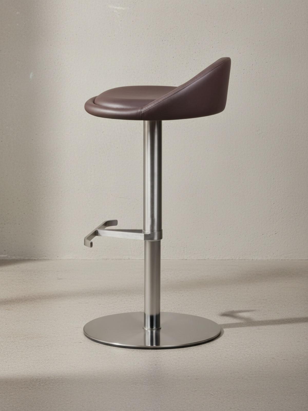 BARHOCKER Höhenverstellbar Edelstahl Halbrunde Rückenlehne DONAU, Braun 43x43x90 cm - Silberfarben/Braun, Kunststoff/Textil (43/90/43cm) - KADIMA DESIGN