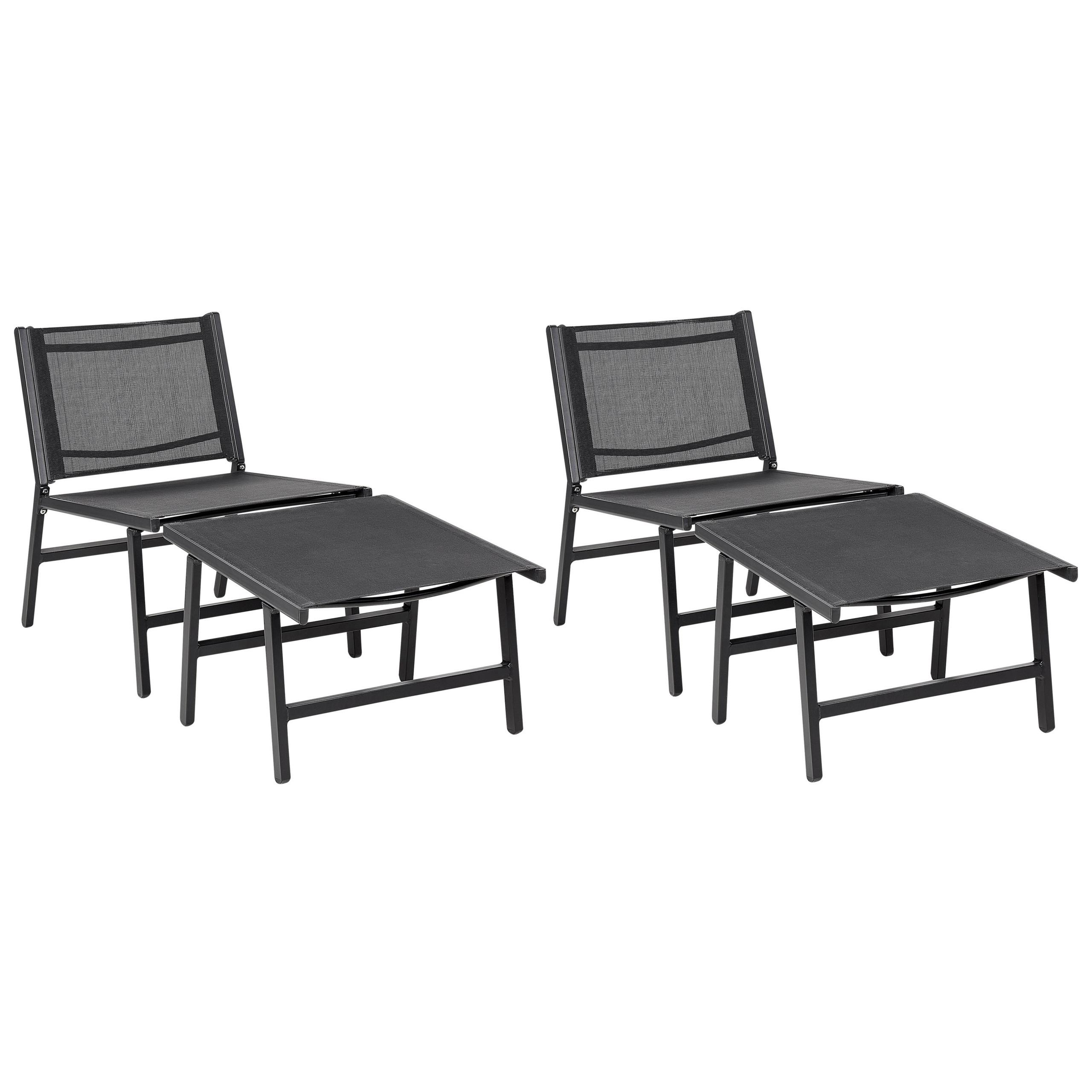 GARTENSTUHL 2er-SET Aluminium schwarz mit Fußhocker Marceddi - Schwarz, Textil (54/70/60cm) - Beliani