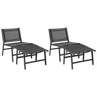 GARTENSTUHL 2er-SET Aluminium schwarz mit Fußhocker Marceddi - Schwarz, Textil (54/70/60cm) - Beliani