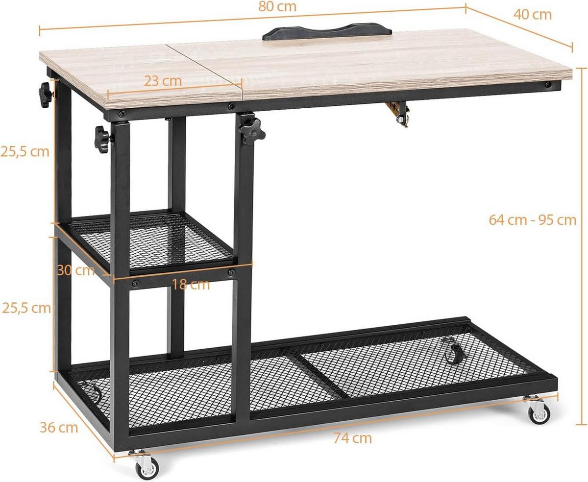 BEISTELLTISCH 95cm Holz - Braun, Holz (40/80/95cm) - COSTWAY