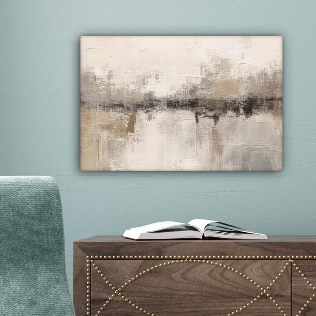 LEINWANDBILD Moderne Kunst - Abstrakt - Beige Deko Schlafzimmer 30x20 cm - Beige, Textil (30/20cm) - MuchoWow