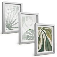BILDER SET 3er Set - 20x30 cm Silberner Rahmen - Blätter von Pflanzen in Grün und Grau - Silberfarben, Kunststoff (20/30cm) - TULUP