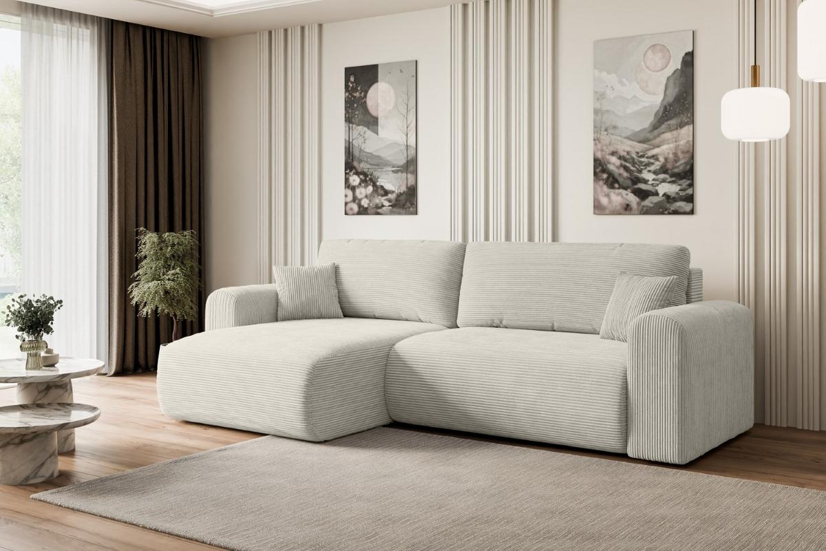 ECKSOFA mit Schlaffunktion und Bettkasten ORRO-L - 272x145x83 cm Creme Cord - Hellgrau/Creme, Holzwerkstoff/Kunststoff (272/145cm) - ALTDECOR